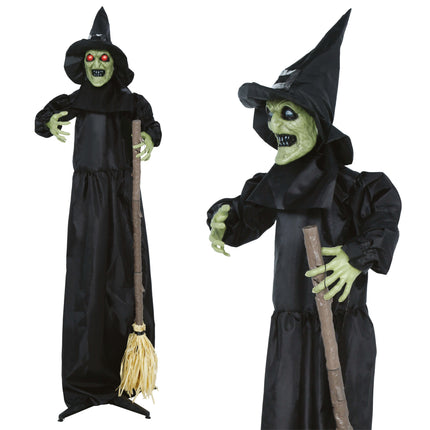 Halloween Pop Vogelverschrikkerheks Met Licht, Geluid En Beweging 1,85m