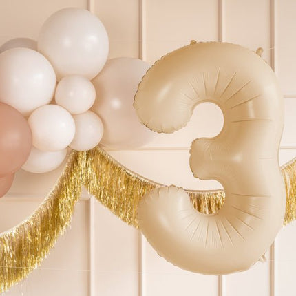 3 Jaar Cijfer Ballon Beige Leeg 72cm van Partydeco koop je bij Partywinkel