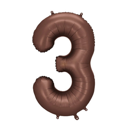 3 Jaar Cijfer Ballon Bruin Leeg 86cm van Partydeco koop je bij Partywinkel