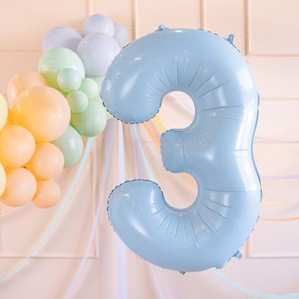 3 Jaar Cijfer Ballon Lichtblauw Leeg 72cm van Partydeco koop je bij Partywinkel