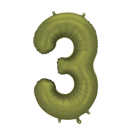 3 Jaar Cijfer Ballon Olijfgroen Leeg 86cm van Partydeco koop je bij Partywinkel
