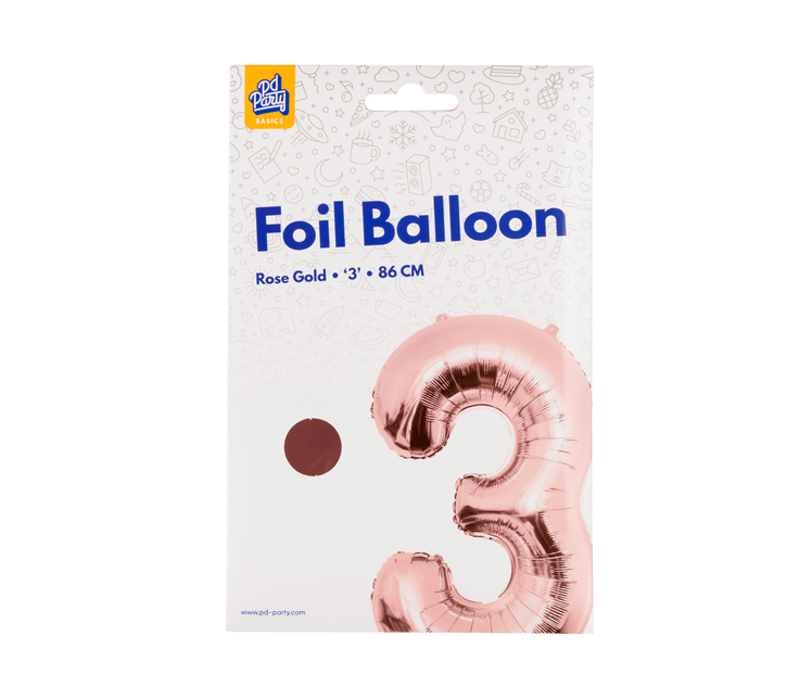 3 Jaar Cijfer Ballon Rose Goud Leeg 86cm van Paper Dreams koop je bij Partywinkel