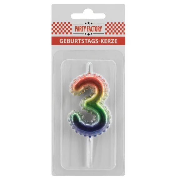 3 Jaar Kaars Regenboog 7cm van VDV Benefit koop je bij Partywinkel