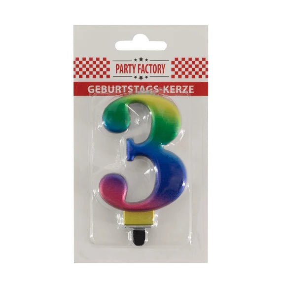 3 Jaar Kaars Regenboog 8cm van VDV Benefit koop je bij Partywinkel