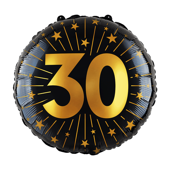 30 Jaar Helium Ballon Zwart Goud Folie Leeg 45cm van WeFiesta koop je bij Partywinkel