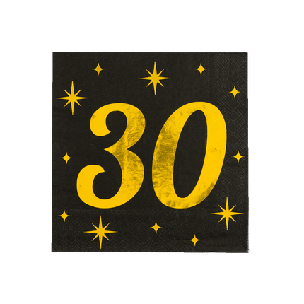 30 Jaar Servetten Zwart Goud 19cm 16st van Paper Dreams koop je bij Partywinkel