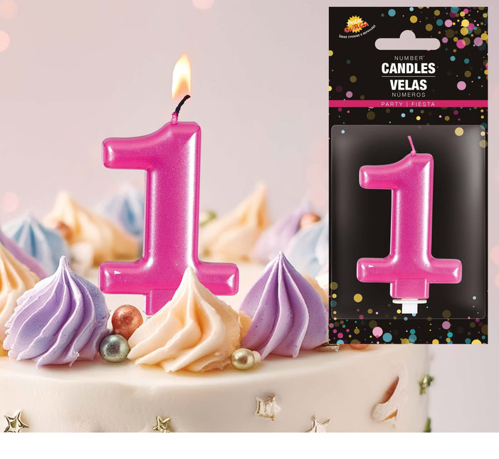 Vaaleanpunainen kynttilä 1 vuosi metallinen 8cm