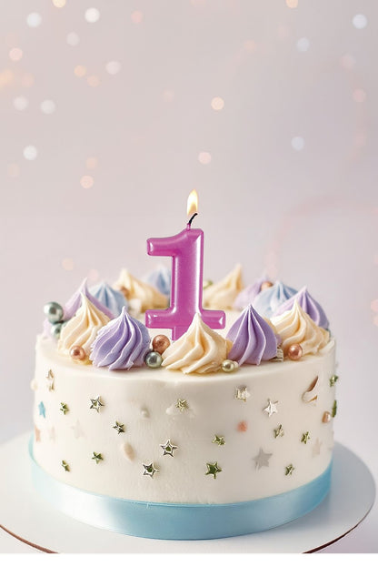 Vaaleanpunainen kynttilä 1 vuosi metallinen 8cm