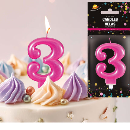 Vaaleanpunainen kynttilä 3 vuotta Metallinen 8cm