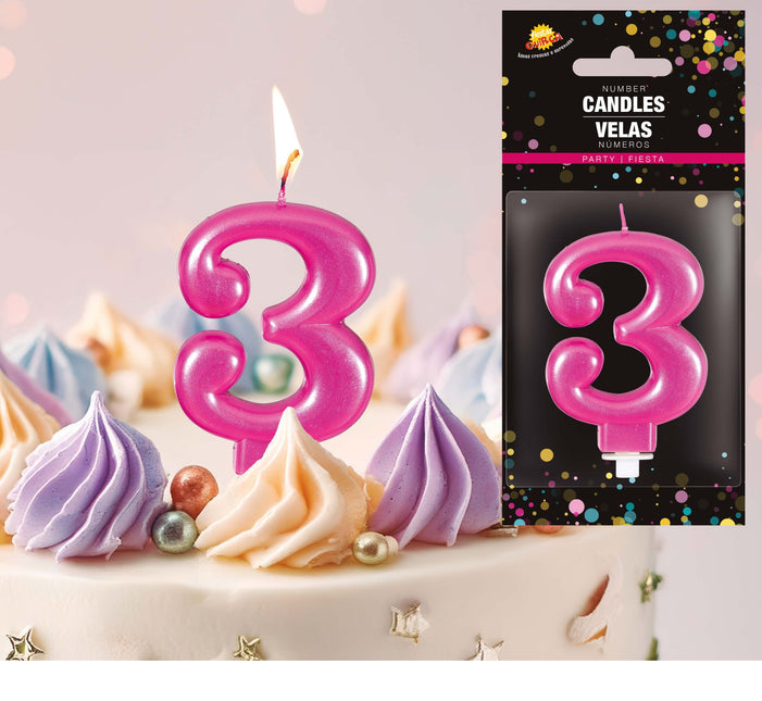 Vaaleanpunainen kynttilä 3 vuotta Metallinen 8cm