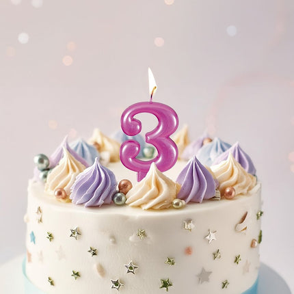 Vaaleanpunainen kynttilä 3 vuotta Metallinen 8cm