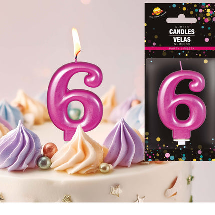 Vaaleanpunainen kynttilä 6 vuotta Metallinen 8cm