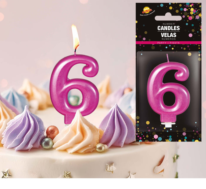 Vaaleanpunainen kynttilä 6 vuotta Metallinen 8cm