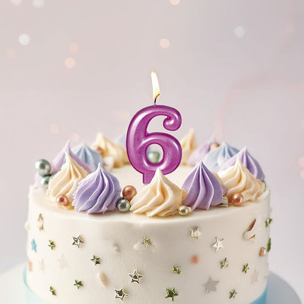 Vaaleanpunainen kynttilä 6 vuotta Metallinen 8cm