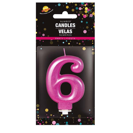 Vaaleanpunainen kynttilä 6 vuotta Metallinen 8cm