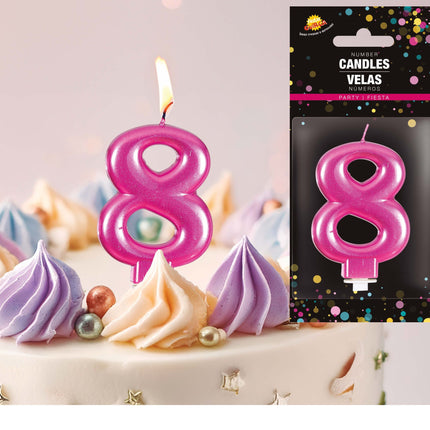 Vaaleanpunainen kynttilä 8 vuotta Metallinen 8cm