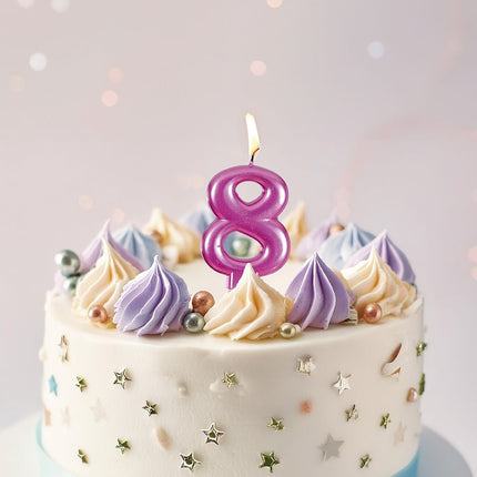 Vaaleanpunainen kynttilä 8 vuotta Metallinen 8cm