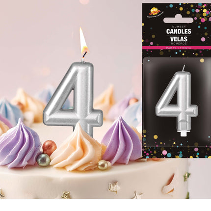 Hopeinen kynttilä 4 vuotta Metallinen 8cm