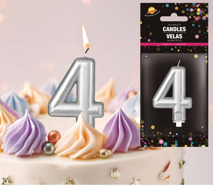 Hopeinen kynttilä 4 vuotta Metallinen 8cm