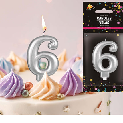 Hopeinen kynttilä 6 vuotta Metallinen 8cm