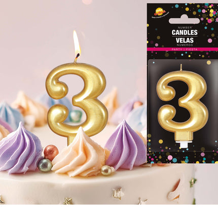 Kultainen kynttilä 3 vuotta Metallinen 8cm