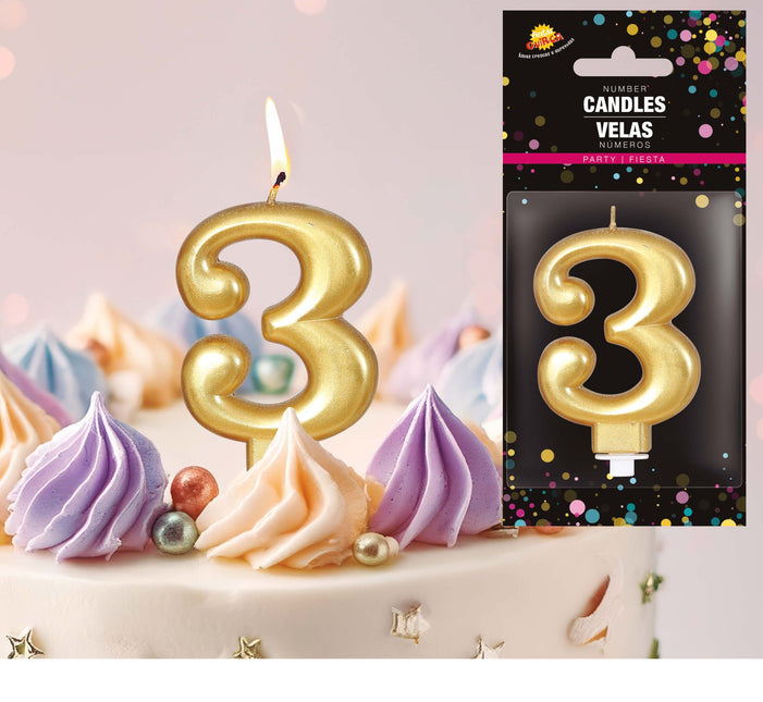 Kultainen kynttilä 3 vuotta Metallinen 8cm