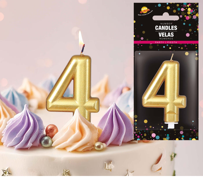 Kultainen kynttilä 4 vuotta Metallinen 8cm