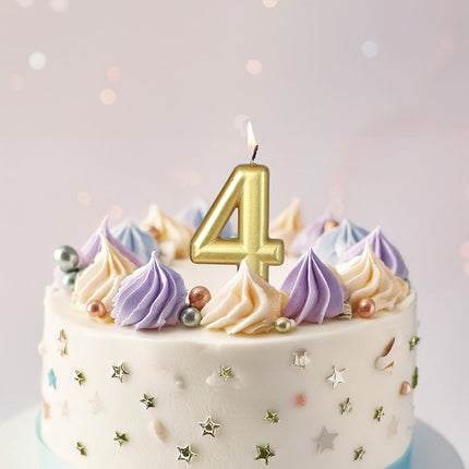 Kultainen kynttilä 4 vuotta Metallinen 8cm