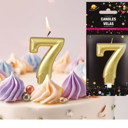 Kultainen kynttilä 7 vuotta Metallinen 8cm