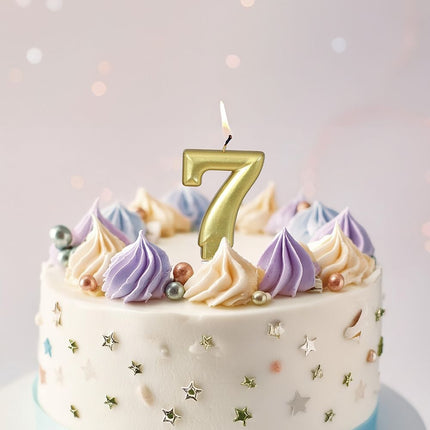 Kultainen kynttilä 7 vuotta Metallinen 8cm