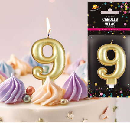 Kultainen kynttilä 9 vuotta Metallinen 8cm