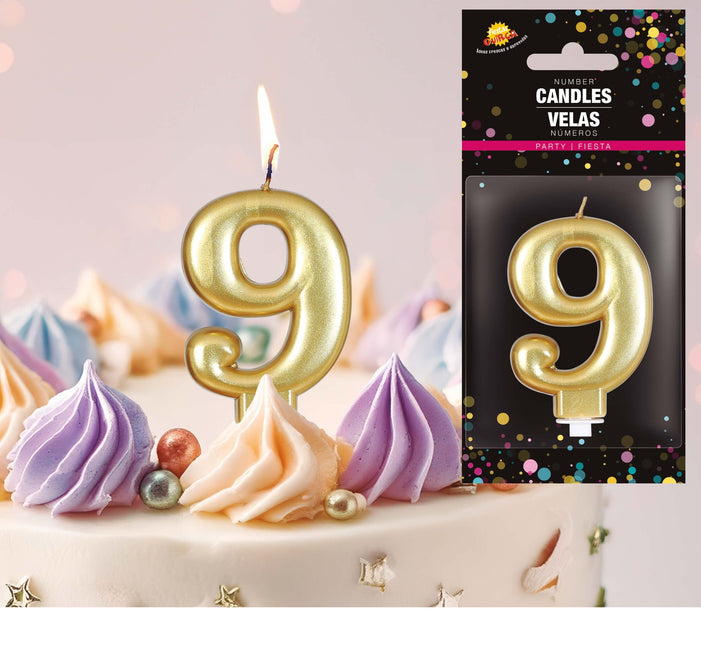 Kultainen kynttilä 9 vuotta Metallinen 8cm