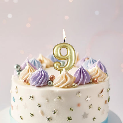 Kultainen kynttilä 9 vuotta Metallinen 8cm