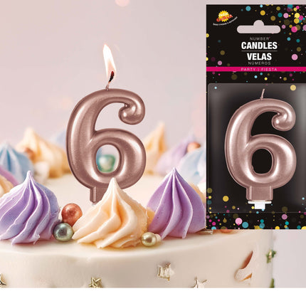 Rose Gold kynttilä 6 vuotta 8cm