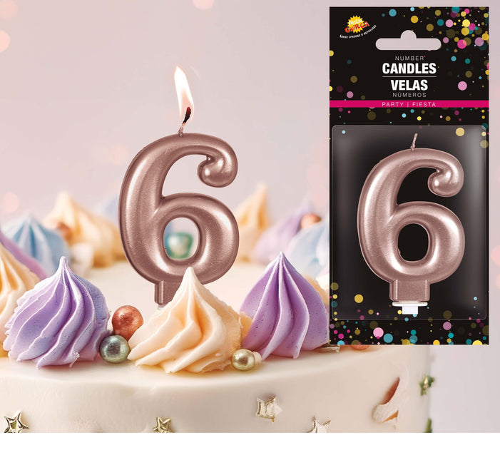 Rose Gold kynttilä 6 vuotta 8cm