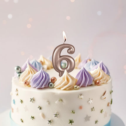 Rose Gold kynttilä 6 vuotta 8cm