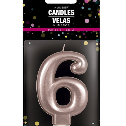 Rose Gold kynttilä 6 vuotta 8cm