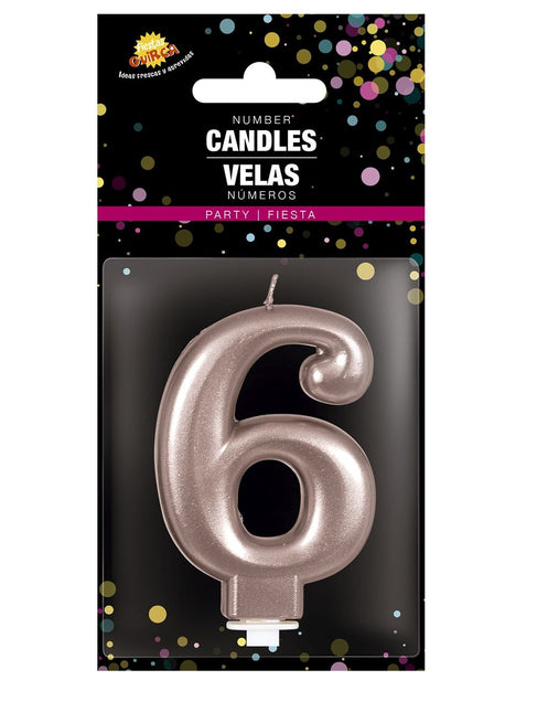 Rose Gold kynttilä 6 vuotta 8cm