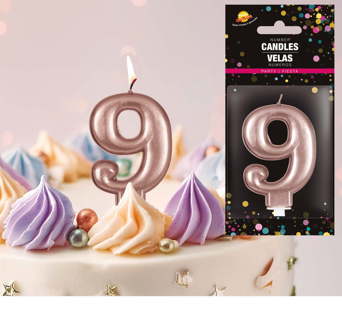 Rose Gold kynttilä 9 vuotta 8cm