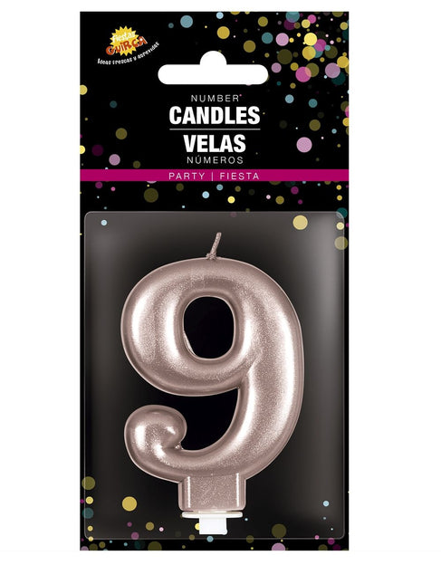 Rose Gold kynttilä 9 vuotta 8cm