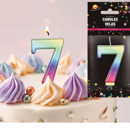 Sateenkaarikynttilä 7 vuotta Metallinen 8cm