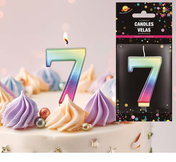 Sateenkaarikynttilä 7 vuotta Metallinen 8cm