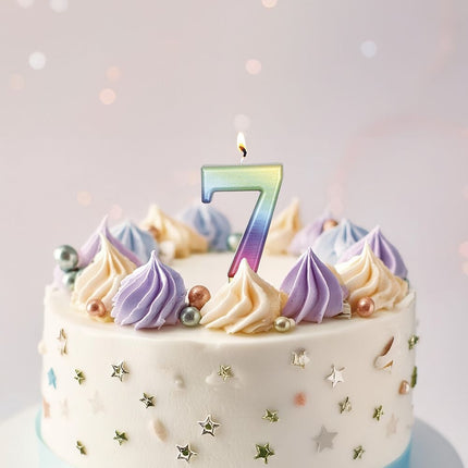 Sateenkaarikynttilä 7 vuotta Metallinen 8cm