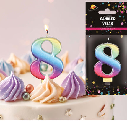 Sateenkaarikynttilä 8 vuotta Metallinen 8cm