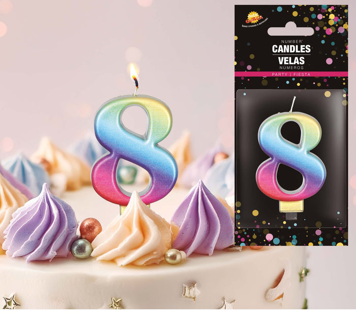 Sateenkaarikynttilä 8 vuotta Metallinen 8cm