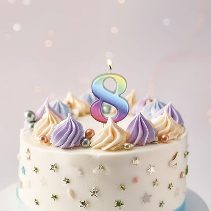 Sateenkaarikynttilä 8 vuotta Metallinen 8cm