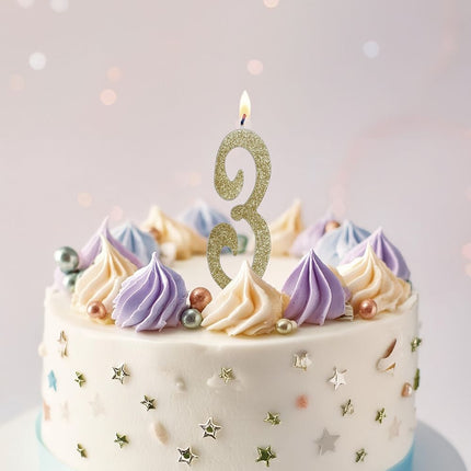 Kultainen kynttilä 3 vuotta Glitter 12.5cm