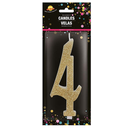 Kultainen kynttilä 4 vuotta Glitter 12.5cm
