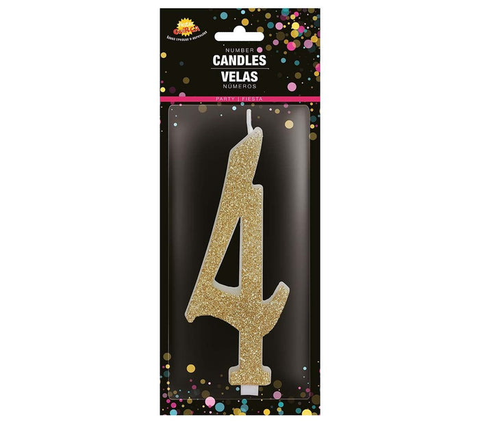 Kultainen kynttilä 4 vuotta Glitter 12.5cm