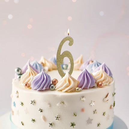 Kultainen kynttilä 6 vuotta Glitter 12.5cm